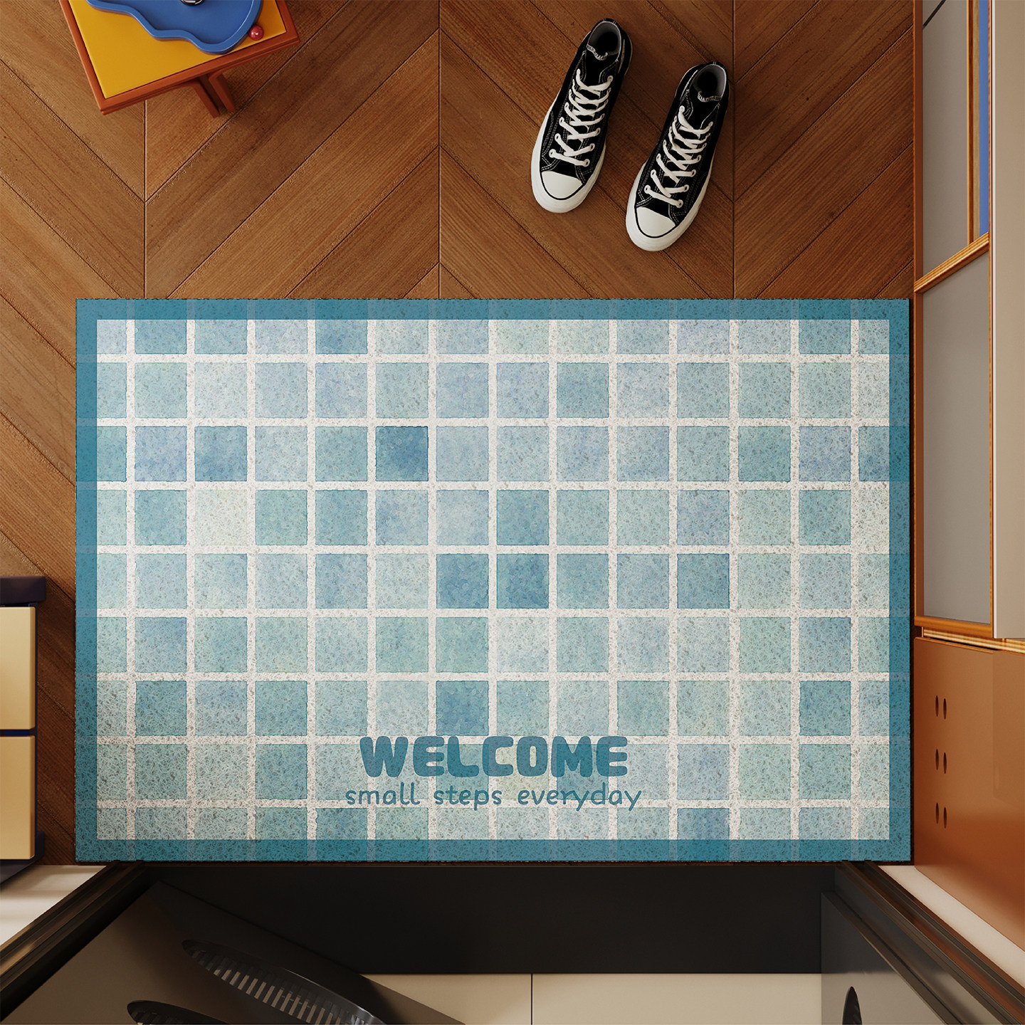 莫兰迪格子高级感入户地垫丝圈防滑除尘进门大门口脚垫可裁剪地毯,居家布艺,入户地垫,淘宝优惠券,粉丝福利购,淘宝优惠卷