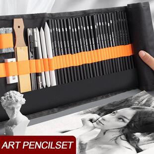 27/38/47 Pcs/Set Sketch Pencils with Canvas Roll Up Pencil B
