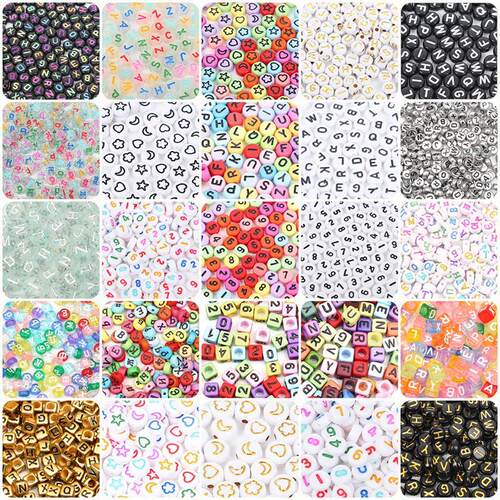 200pcs Letters Acrylic Beads Number Alphabet Star Heart Roun