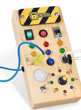 Montessori Busy Board Sensory Toys Wooden With LED Light Swi