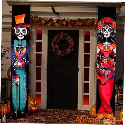 Halloween Mexican Day of The Dead Porch Sign Door Banner Wel