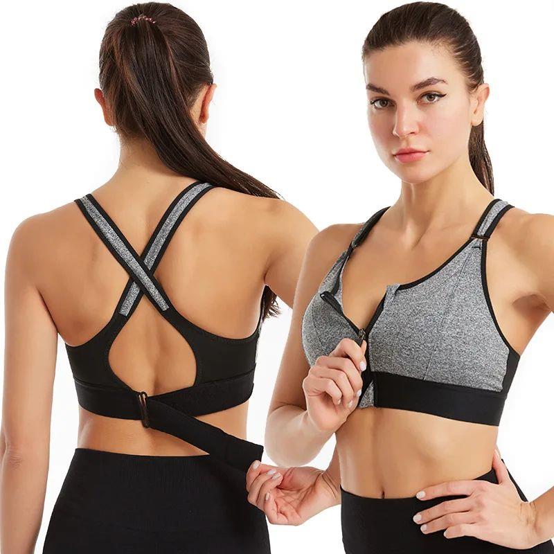 Women Shockproof Sports Bras Front Zipper Adjustable Strap R