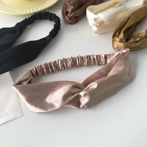 Satin Silk Solid Cross Top Knot Headband Elastic Hair Band