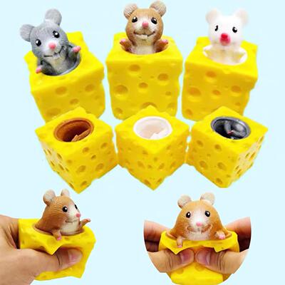 2Pcs Fidget Toys Mouse Cheese Cup Squishy Balls芝士捏捏乐杯