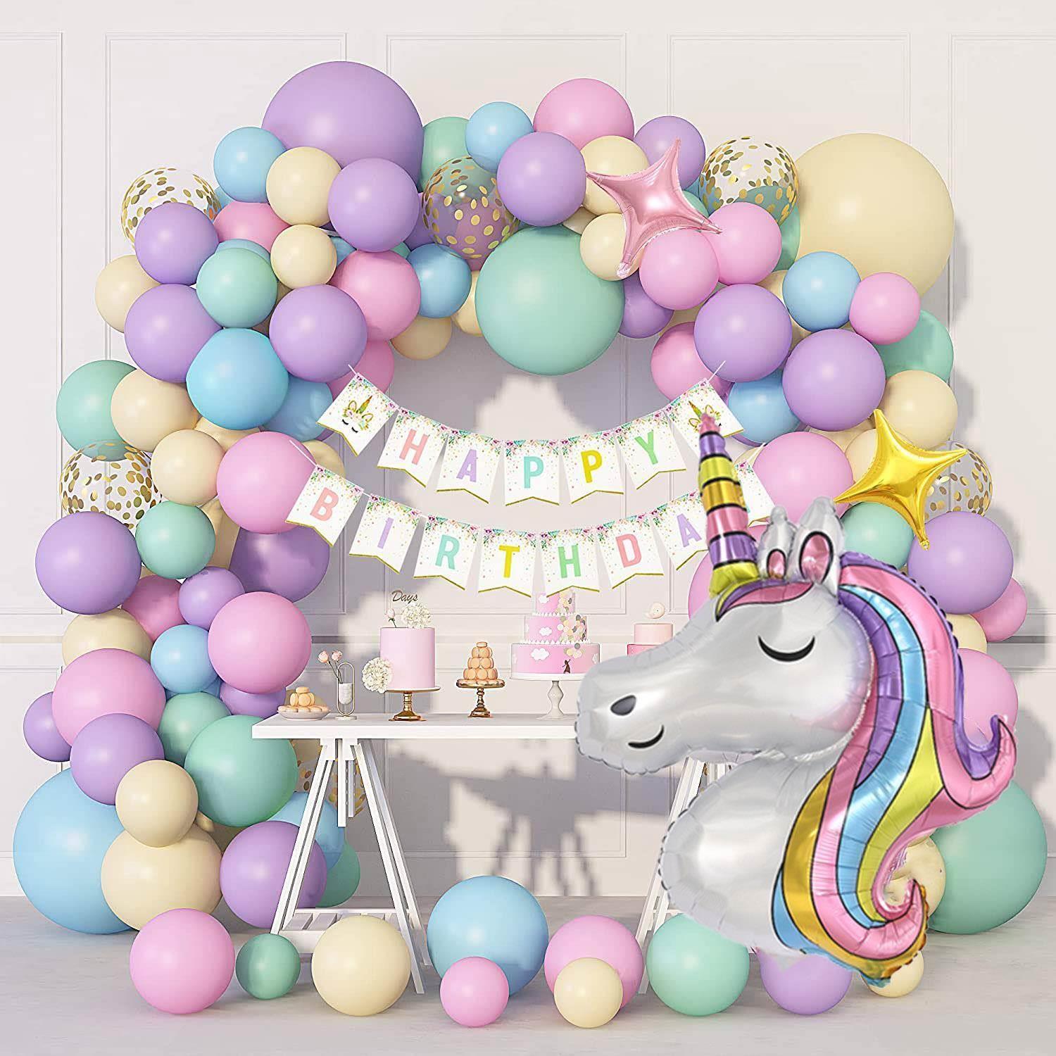 147Pcs Unicorn Birthday Balloons Arch Garland Kit Happy0