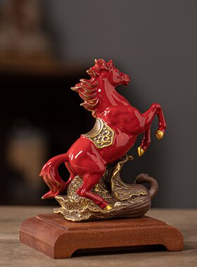 陶瓷马小摆件招财客厅酒柜办公室桌面红色生肖马年吉祥物马到成功