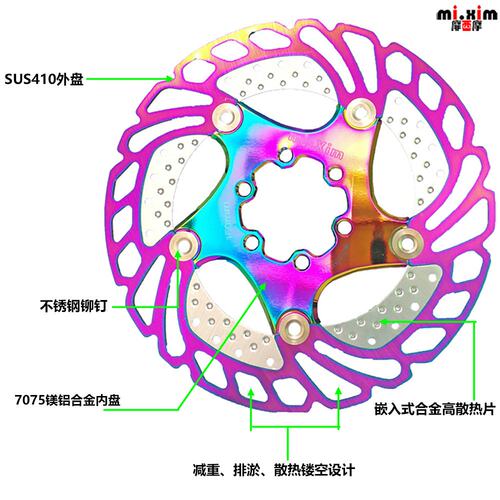 山地车自行车140-160-180-203mm散热浮动碟片碟盘片七彩色炫彩色