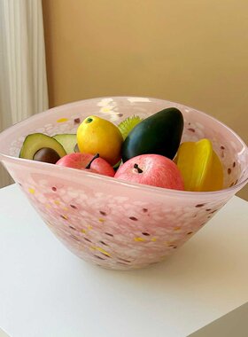 现代简约玻璃花瓶粉色斑点轻奢高级感装饰摆件客厅插花琉璃花器