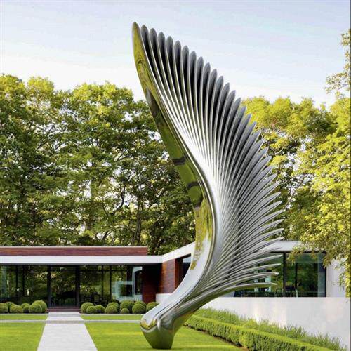 不锈钢镜面羽毛雕塑定制售楼处小区公园广场现代创意金属水景摆件