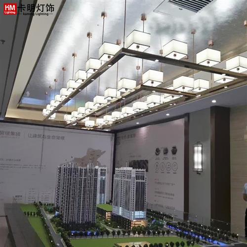 新中式售楼部沙盘长方形吊灯酒店会所主题餐厅灯客厅吊灯工程