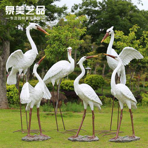 玻璃钢仿真仙鹤白鹭雕塑摆件花园庭院假山水池塘户外园林景观装饰