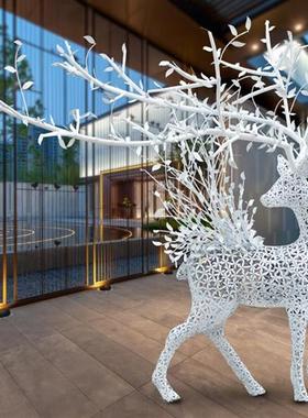 不锈钢镂空梅花鹿雕塑长角鹿摆件酒店大堂售楼处足浴艺术装饰美陈