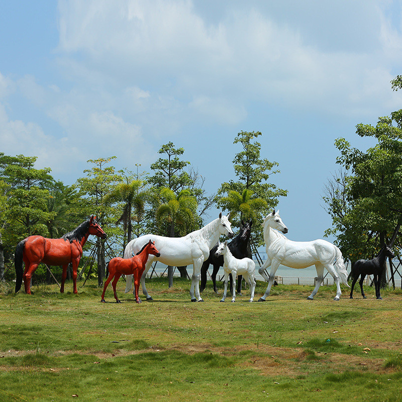 大型玻璃钢动物雕塑仿真白马模型户外庭院花园林景观小品装饰摆件