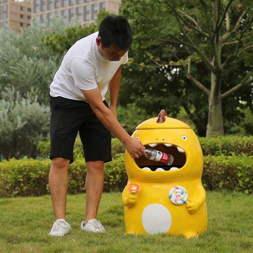 户外园林景观小品玻璃钢卡通恐龙动物垃圾桶雕塑幼儿园装饰品摆件