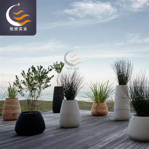 玻璃钢花盆小区现代创意原木色花箱户外公园商场美陈花器装饰花钵