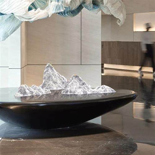 轻奢透明树脂假山组合桌面装置摆件酒店会所售楼处大厅雕塑装饰品