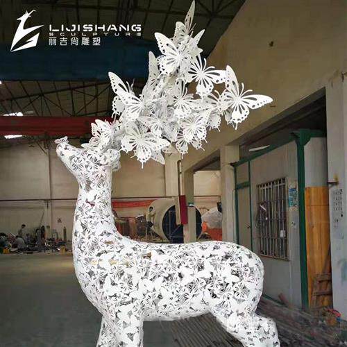 不锈钢创意镂空蝴蝶鹿雕塑商场酒店景观园林蝴蝶鹿雕塑摆件蝴蝶鹿