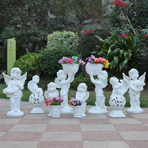 户外天使花缸摆件花园庭院别墅装饰品玻璃钢公园小区草坪景观雕塑