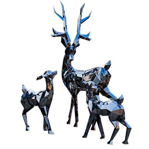 不锈钢鹿雕塑金属镜面动物铁艺发光景观几何鹿来图定制户外摆件