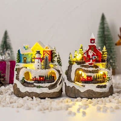 Christmas Village House LED Luminous Snow House Figurine