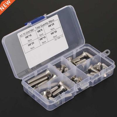 36pcs M6 Screws Hex Socket Flat Head Cap Bolts Screws Assort