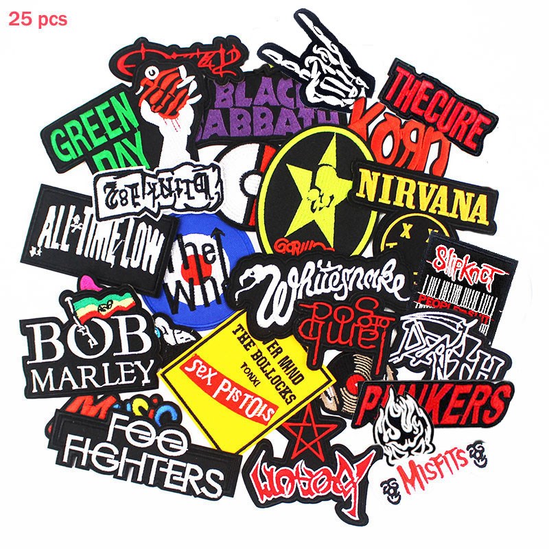 25 pcs metal band patches iron on rock music badges punk st