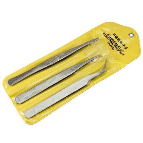 3pcs Stainless Steel Electronic Tweezers Repair Precision