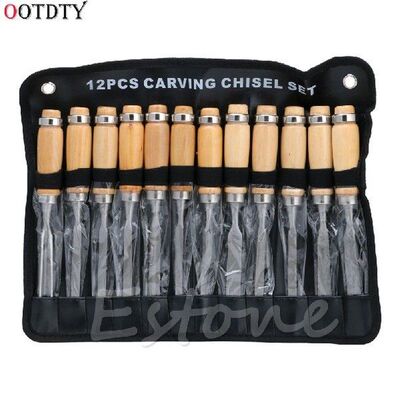 OOTDTY 12Pcs Wood Carving Hand Chisel Tool Set Woodworking