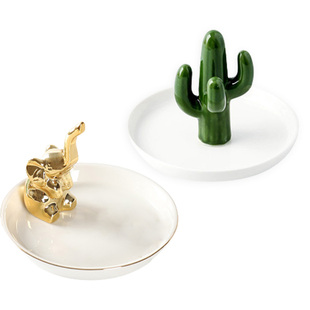 Ceramics Ring Holder Storage Plate Jewelry Dish Cactus