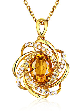 Real 18K Gold 2 Carats Topaz Pendant Women Luxury Yellow Gem