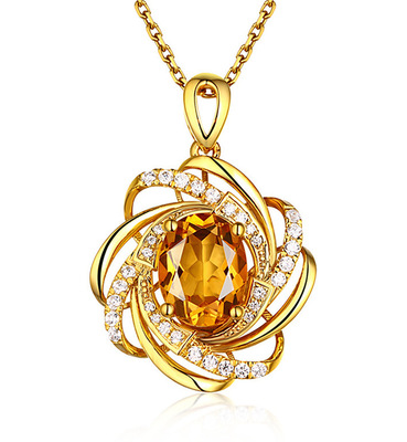 Real 18K Gold 2 Carats Topaz Pendant Women Luxury Yellow Gem