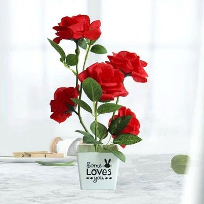 Artificial Plant Pot Rose Bonsai Faux Silk Flower Indoor