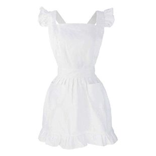 Ruffles Outline Retro White Apron with Pockets Adjustable