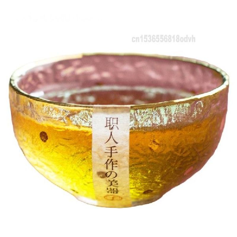 Handmade Glass Small Tea Cup Gold Hammer Wine Cup Japanese