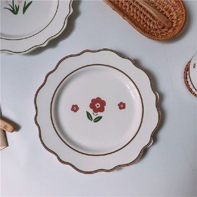 Nordic INS Tulip Ceramic Plate Round Vintage Flower Dessert
