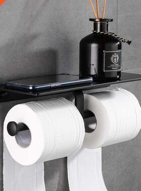 Matte Black Double Toilet Roll Paper Holder Bathroom Accesso