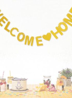 WELCOME HOME Flags Bunting Garland Gold Glitter Flags