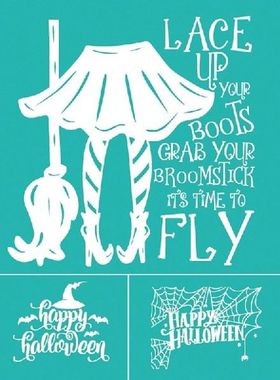 K1MF Halloween Elemen Huruf Sapu Penyihir Topi Sutra Sablon