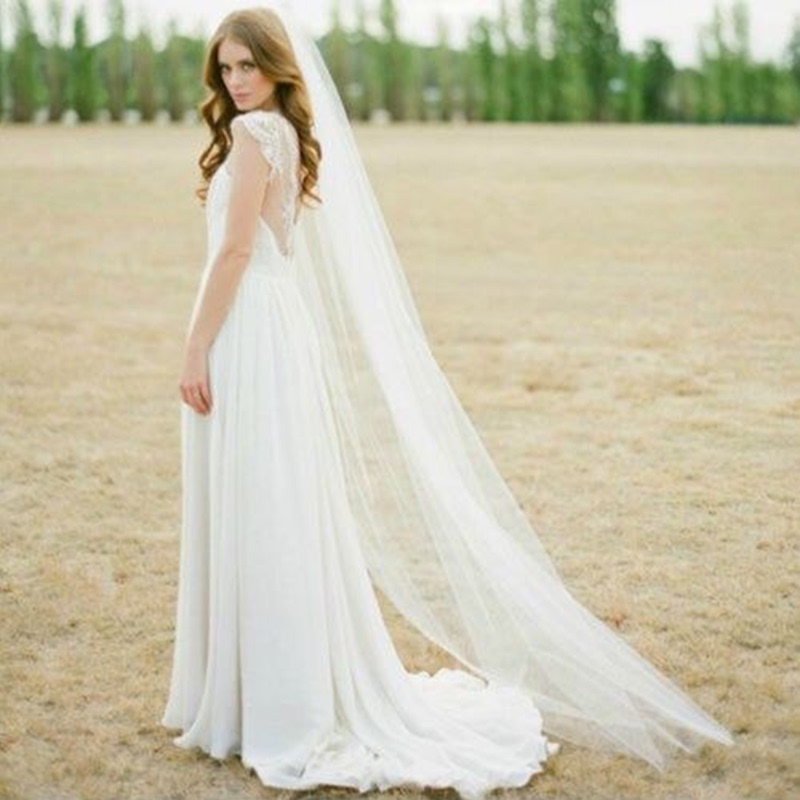 2022 Waltz Veil Cut Edge White Long Bridal Veils One Layer W