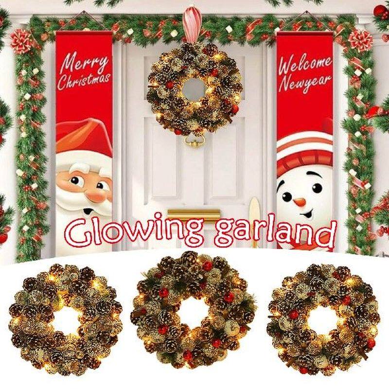 christmas wreath with colored balls andled small white