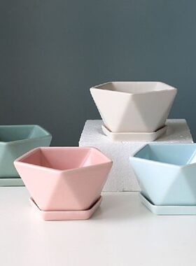 Pentagon Ceramic Pot Flower with Bracket Irregular Candy