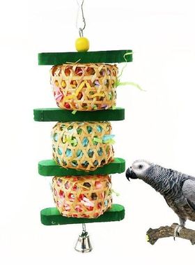 Pet Chewing Toy Parrot Bird Biting Toy Hanging Wooden