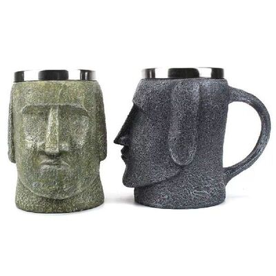 Tiki Brown Easter Islander Mug dengan Pembuka Kaleng Batu