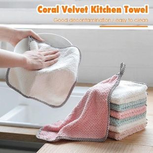 Kitchen Coral Velvet Towel Hanging Hand Dish Towels Kitchen