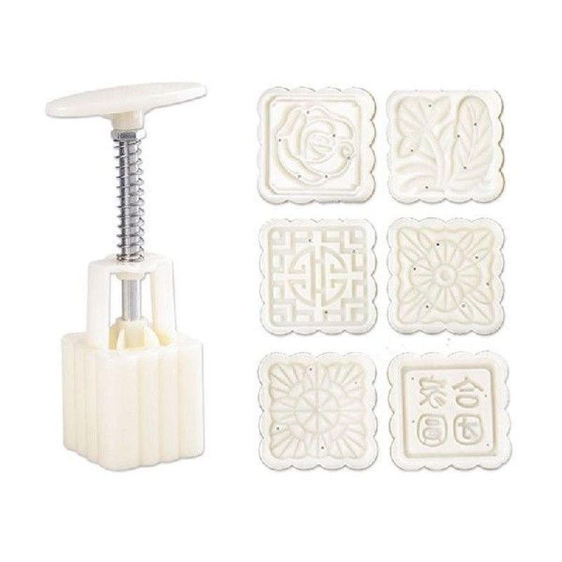 50g Moon Cake Mold 6 Stamps Square Barrel Mooncake Hand