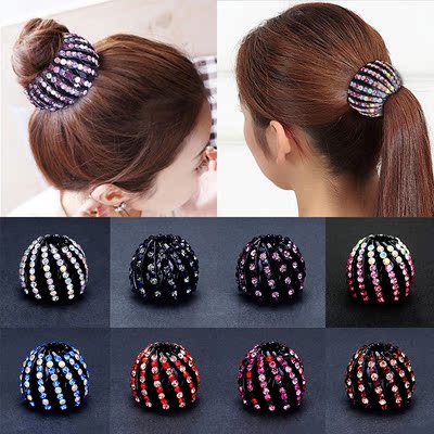2022 New Women Bun Crystal Hair Claw Bird Nest Horsetail Buc