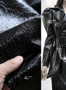 Oil Bright Black Leather Crack Texture Waterproof Vintage
