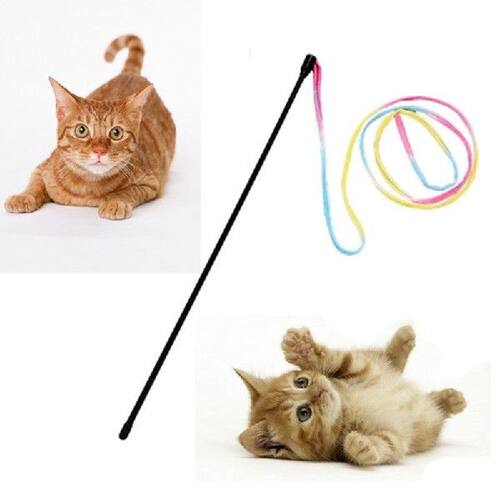 Plastic Cute Cat Toys Colorful Rainbow cloth Rod Wand
