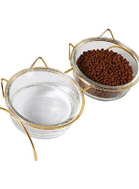Dog Cat Glass Tilted Elevated Bowl Raised Feeding Dish Food
