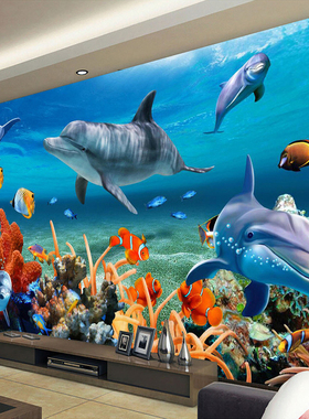 Custom Wall Mural Wallpapers 3D Ocean Dolphin Fish Coral